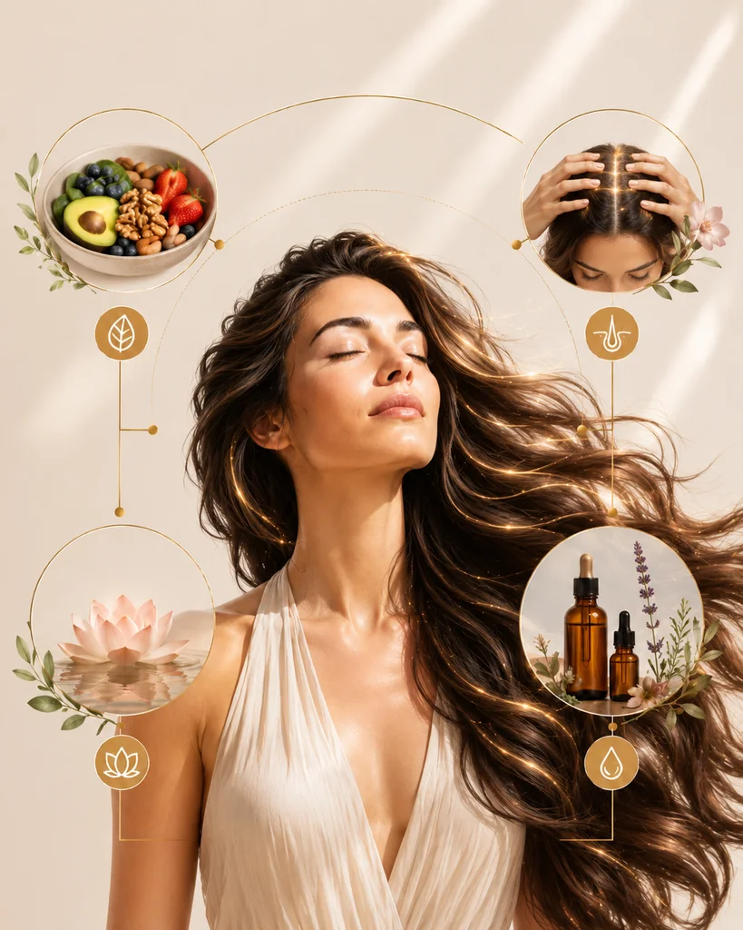 Femme aux cheveux denses et lumineux — méthode Nayeli